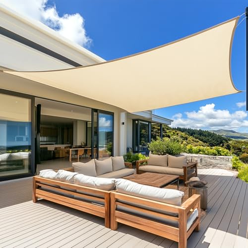 Vensovo Sun Shade Sail Rectangle 10' x 13' Permeable Canopy - UV Block Sunshade for Patio, Garden, Backyard, Deck (Yellow) - color: Yellow, size: 10ftx13ft