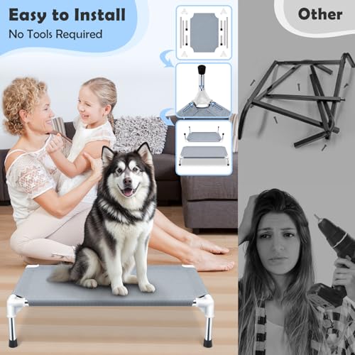Outdoor Elevated Dog Bed, Dog Cots Beds for Large Dogs, Portable Cooling Raised Dog Beds for Large Dogs for Indoors, Outdoors, Beach - color: Grey-L