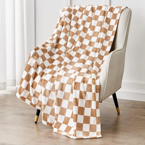 Edenleaf Checkered Blanket Flannel Throw Blankets Soft Cozy Checkered Grid Print Chessboard Gingham Pattern Throws for Bed Sofa Couch for All Seasons, 60x80 Inch, Blonde - color: 01 Blonde, size: Blanket-60"x80"