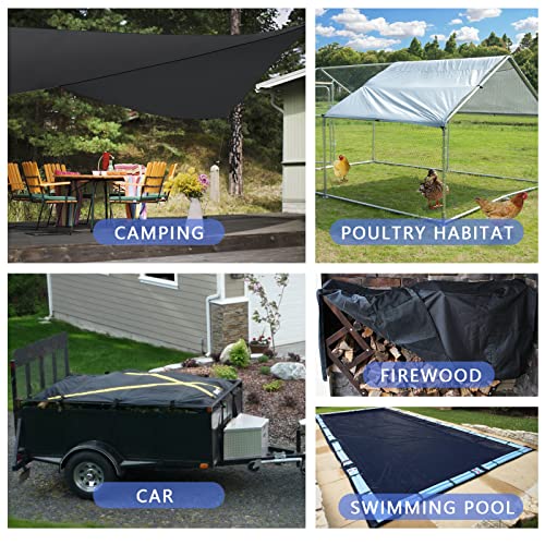 20 Mil Black Waterproof Tarp 12×15ft Heavy Duty Canvas Cover for Outdoor All Weather Oxford Tarpaulin for Truk Bed Roof, Boats, Pool, Woodpile, Robust, Rip & Tear Proof - size: 12x15ft