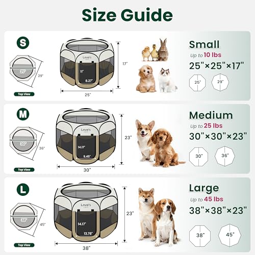Love's cabin Pet Puppy Dog Playpen, Large Dog Tent Crates Cage Indoor/Outdoor, Portable Playpen for Cat, Foldable Pop Up Dog Kennel Playpen with Carring Case, Removable Zipper Top, Khaki - color: Khaki, size: 38.0"L x 38.0"W x 23.0"H