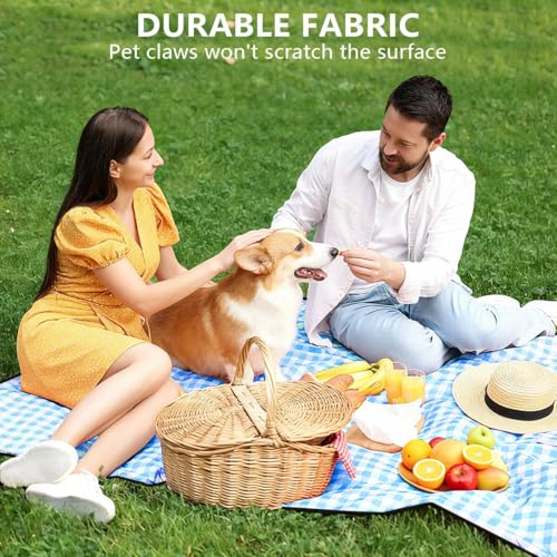 OBTANIM Extra Large Picnic Blanket 80 x 80 Inch Waterproof Foldable Beach Blankets Outdoor Picnic Mat for Camping Grass Lawn Park Music Festival Party Accessories (Blue and White) - color: Blue and White, size: 6'8" x 6'8" (Square)