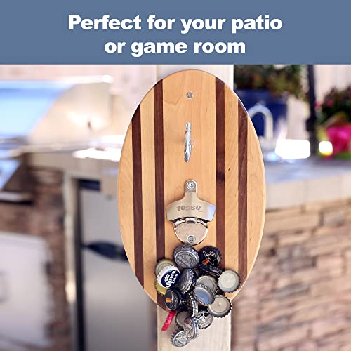 Hook and Ring Game Pro (Beach Stripes) with Bottle Opener and Magnetic Bottle Cap Catch - Easy Wall Mount Ring Toss Game