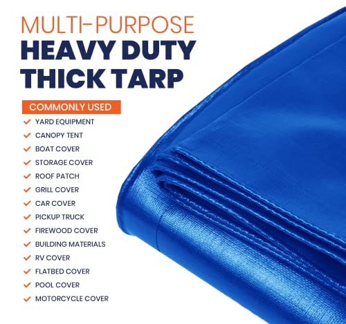 Heavy Duty 10 Mil Tarp Cover, Waterproof, UV Resistant, Rip and Tear Proof, Poly Tarpaulin with Reinforced Edges for Camping, Roof, Patio, Pool, Boat. (Blue 6′ X 8′) - color: Blue-10 Mil, size: 6′ X 8′