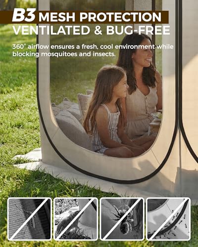 12x12 FT Pop-Up Screen Tent, Portable Screen Room Canopy with Zipper Doors for Patio, Backyard, Deck & Outdoor Activities, Beige - color: Beige, size: 12x12 FT