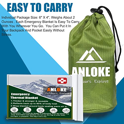 ANLOKE Emergency Blankets Mylar Thermal Blanket (4 Pack) of Space Blanket 82" x62''. Survival Blankets Heavy Duty Camping Gear, First Aid, Green - color: Green -4 Pack
