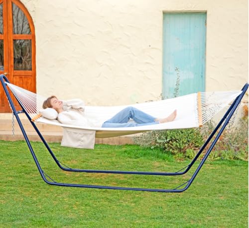 gafete Universal 2 Person Hammock Stand Only, 600 lbs Capacity, Fits 9 to 14ft Hammocks, Adjustable Double Heavy Duty Powder-Coated Steel Stand for Outside, Multi-Use (Navy) - color: Navy