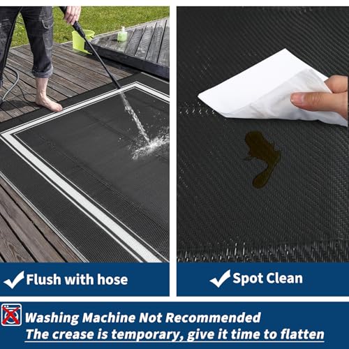 GarveeHome Outdoor Rug Waterproof 8x10 Reversible Outdoor Plastic Straw Rug Modern Bordered Patio Rugs Indoor Outdoor Mat RV Mat Outside for Patio Camp Balcony Deck Picnic, Black - color: Border|black, size: 8' x 10' (Rectangular)