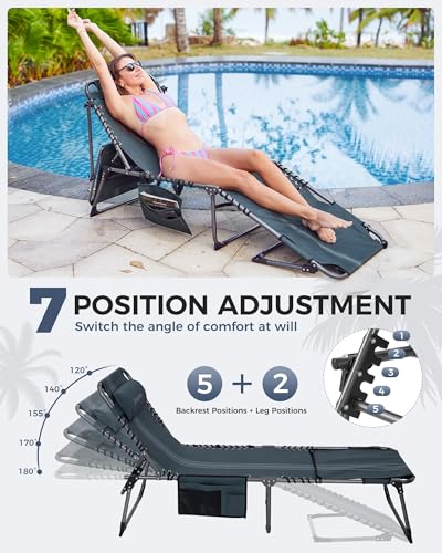 KingCamp Tanning Chair with Face Hole, Lounge Chairs Outdoor Folding Comfy Adjustable 5-Position Foldable Chaise Chaser with Canopy Shade for Outside Beach Patio, Blue/Grey - color: C*skyshade Canopy——blue/Grey Canopy, style: oversized