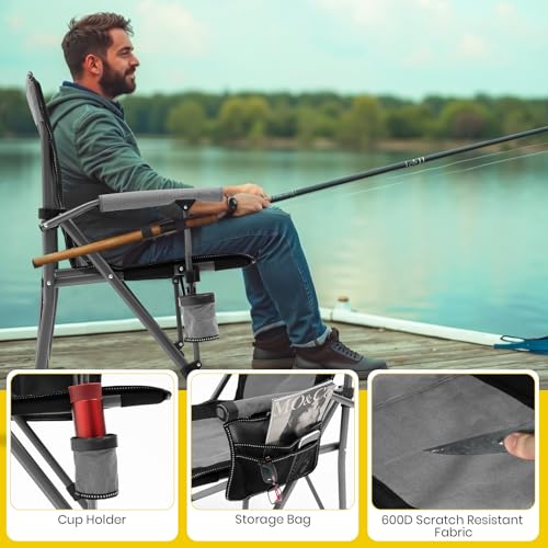 XGEAR Camping Chair with Padded Hard Armrest, Sturdy Folding Camp Chair with Cup Holder, Storage Pockets Carry Bag Included, Support to 400 lbs - color: 1-grey