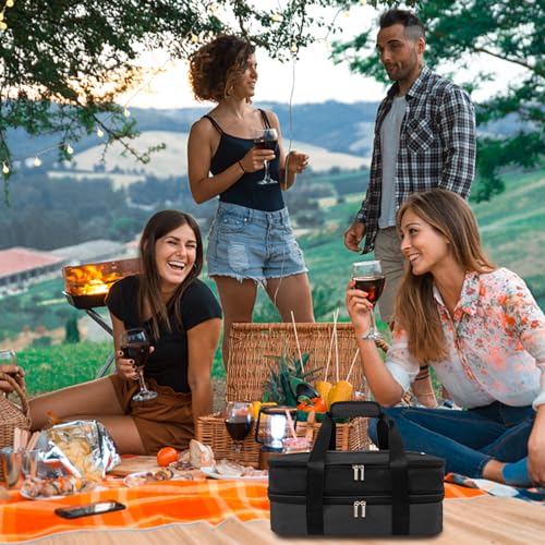 Insulated Casserole Carriers for Hot or Cold Food,Double Decker Casserole Dish Bag Carrying Case,Expandable Food Carrier Warmer Container Bag For Travel Picnic Cookouts.Fits 9"x13" Baking Dish - color: Double Black
