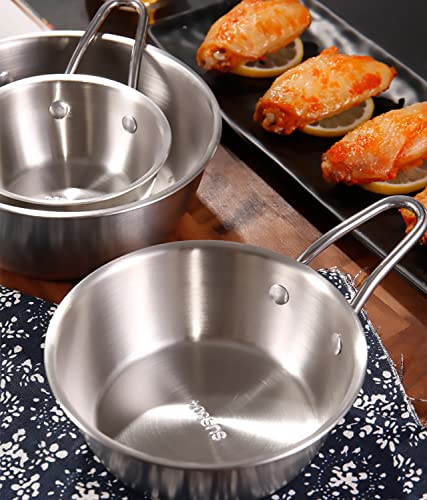2Pcs Makgeolli Bowls, 304 Stainless Steel Korean Traditional Bowls Round Rice Bowl Wine Cup with Handle, Hiking Soup Dish Food Bowl Camp Cup (Small: 6.5oz, 3.9inch, Silver) - color: Silver, size: Small: 6.5oz, 3.9inch