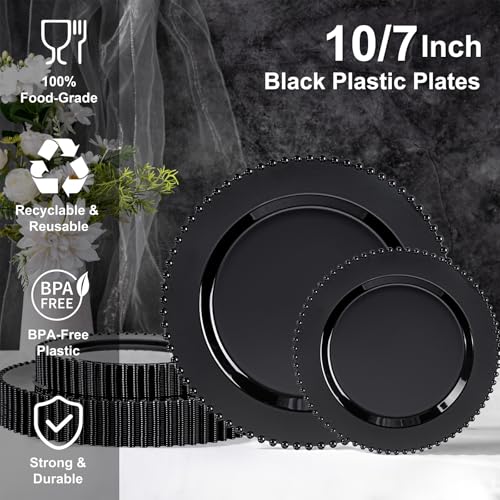 U-QE 60PCS Black Plastic Plates - Heavy Duty Black Disposable Plates Including 30PCS 10'' Dinner & 30PCS 7.5'' Dessert Plates -Hard Plastic Plate for Party Wedding Bridal Shower - color: Black