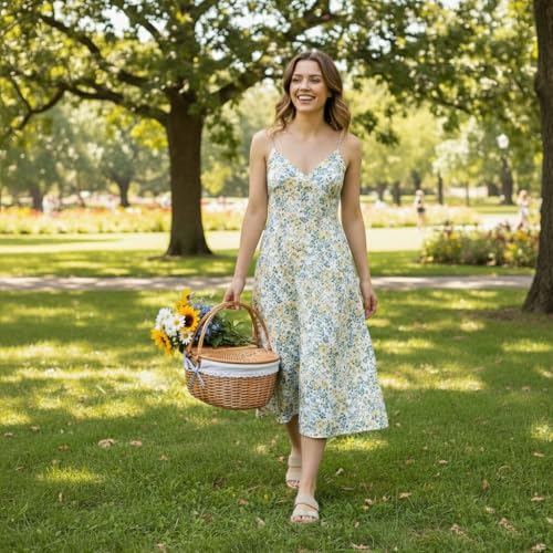 Wicker Picnic Basket with Lid and Handle 15" Sturdy Woven Body with Washable Lining for Easter,Mother's Day,Outdoor Camping,Not Dyed - color: Solid