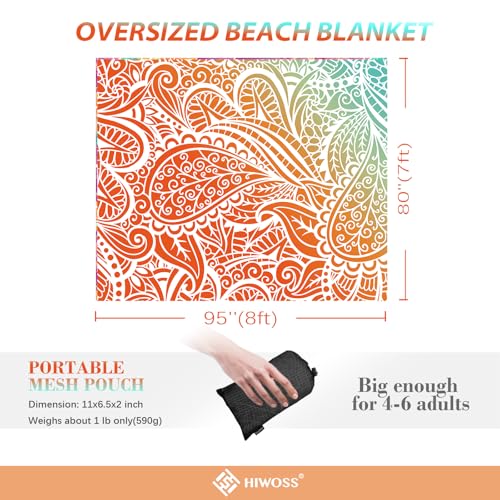 Beach Blanket Waterproof Sandproof Oversized 95”x 80”,Sand Free Beach Mat with Corner Pockets,Portable Mesh Bag for Beach Festival,Picnic,Travel and Outdoor Camping (Ombre Portland Orange) - color: Ombre Portland Orange