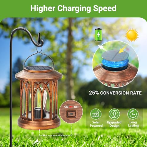 WdtPro Solar Lanterns Outdoor Hanging 4 Pack, Upgraded Bright Solar Lantern Lights Outdoor Waterproof, Solar Powered Lantern Over 12Hrs for Outside Garden Yard Patio Decor (Copper) - size: 4 Pack, style: Classic Copper