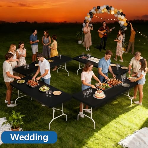 6FT Picnic Black Spandex Table Cloth - 1 Pack Fitted Rectangle Tablecloth for Folding Tables, Washable Table Cover for Outdoor, Camping, Picnic, Banquet and Party(30" x 72") - color: Black-6ft
