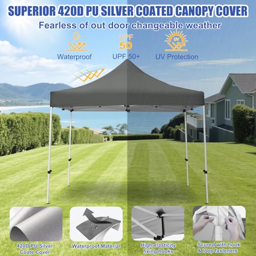 Yesker 10x10 Pop Up Canopy Tent with 4 Sidewalls Portable Folding Outdoor Canopy Easy Setup Gazebo Waterproof Instant Popup Shelter Tent w Wheeled Carry Bag sandbags for Events Parties Camping, Gray - size: 10x10FT Gray w Sidewalls