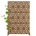 Modern Metal Privacy Screen, Patio Outdoor Privacy Panels with Stand, Freestanding Outdoor Divider for Yard, Deck＆Garden(71.3"*47.3"*15.7") - color: Brown,Star