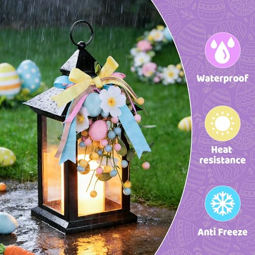 Easter Decorative Candle Lanterns, Battery Operated with Timer, 2 Pack Black Easter Egg Lanterns, 14" Waterproof Hanging Lanterns for Porch, Patio, Wedding Spring Decor - color: Easter -2pcs
