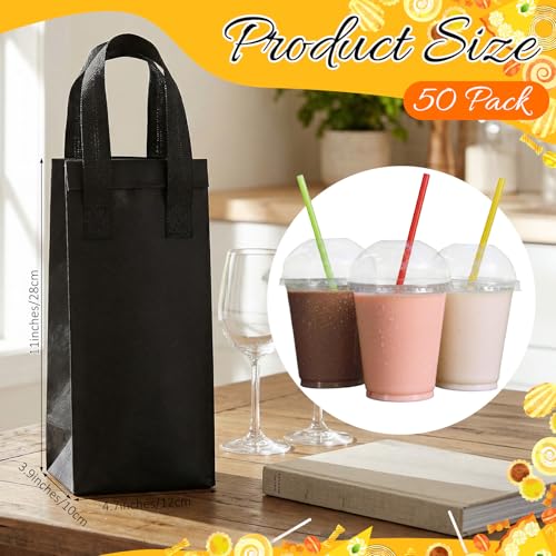 Abbylike 50 Pcs Insulated Take Out Bags Bulk Drink Carrier with Handle for Delivery Hot Cold Food Pizza Coffee Milk Tea Delivery Cooler Bag for Catering Restaurant Picnic