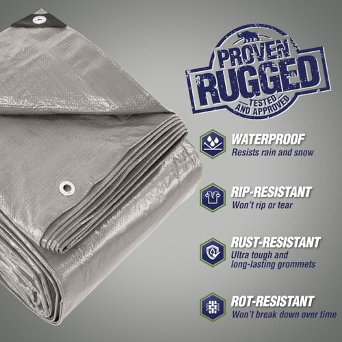 RUGGED RHINO Heavy Duty Waterproof Tarp, UV and Tear Resistant Cover with Reinforced Grommets and Corners, Outdoor Multipurpose Tarps for Camping, Patio, Garden, Car & Roof, 5 Mil, 6x8, 1 Pack, Silver - color: Silver, size: 6' X 8'