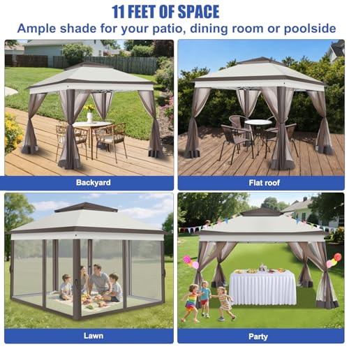 Yesker 10x10 Pop Up Canopy Tent w Mesh Netting Sidewall Vented Top - Heavy Duty Outdoor Canopy, Easy Setup Shelter Gazebo Waterproof 10x10 Popup Tnets for Patio Backyard Parties & Events, Khaki Brown - size: 10x10FT Khaki Brown w Netting Sidewall