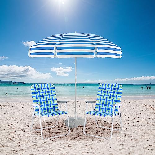 VINGLI Oversize Patio Lawn Webbed Folding Chairs Set of 2, Outdoor Beach Chair Portable Dining Chair for Outdoor Yard, Garden (Blue, Oversized) - color: Blue, size: Oversized