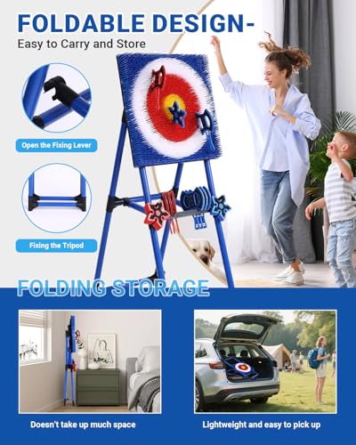 Axe Throwing Game for Backyard - 8 Throwing Axes Set - Deluxe Foldable Plastic Axe Throwing Target Game for Adults Kids, Outdoor Games Carnival Games