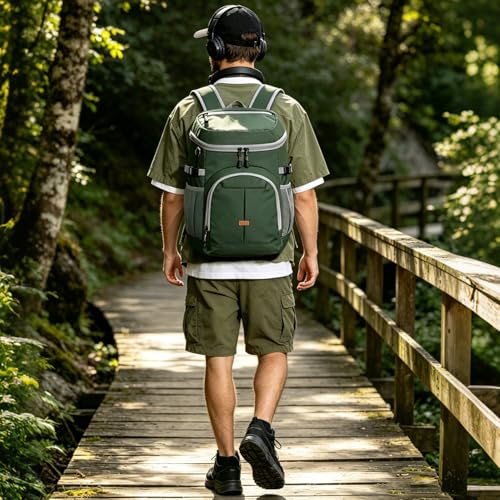 Pritent Cooler Backpack for Men Women Insulated Waterproof Backpack Cooler Leak Proof Cooler Bag Lightweight Lunch Backpack for Camping Beach Travel Picnic - color: Leather Green, size: 45 Cans