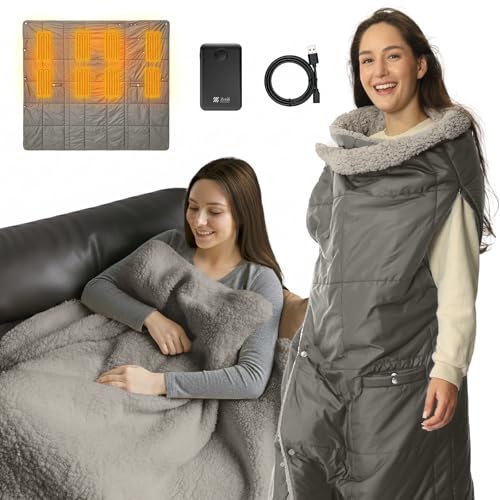 ZonLi Heated Blanket, Electric Portable Cordless Heated Wearable Blankets Battery Operated Heated Throw Blanket, Rechargeable Power Bank for Home, Office, Living Room, Camping, Travel - color: Grey-1