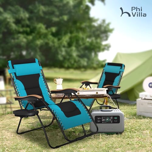PHI VILLA XXL Oversized Padded Zero Gravity Chair, Foldable Patio Recliner, 30" Wide Seat Anti Gravity Lounger with Cup Holder, Support 400 LBS (Aqua) - color: Aqua, style: 1 Pcs