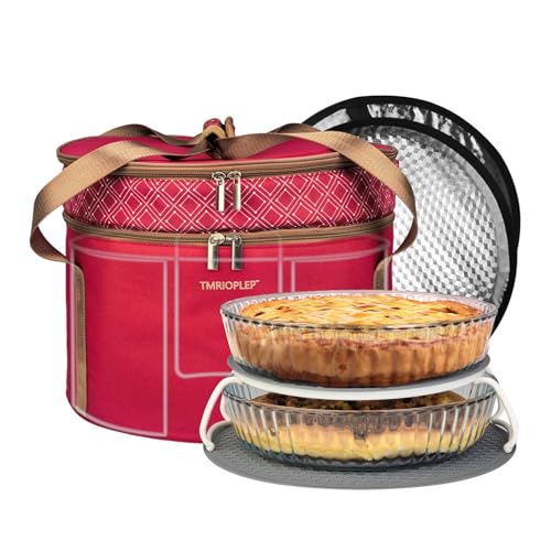 Pie Carrier With A Lid And Handle, With A Hard Edge That Won'T Collapse, Round Insulated Casserole Carrier,It Is Suitable For The Safe Transportation Of Cold And Hot Food (Red) - color: Red