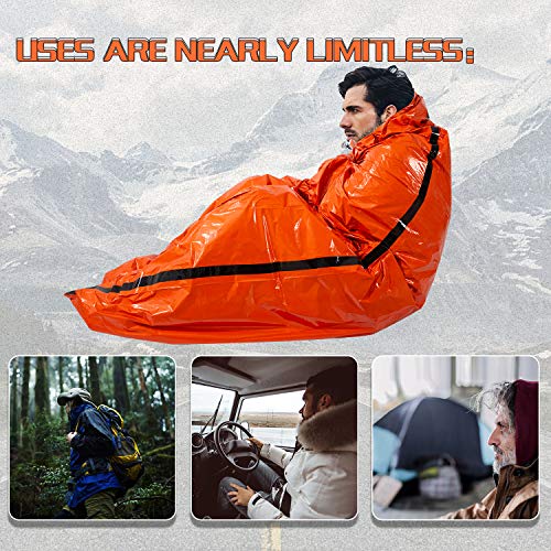 Emergency Sleeping Bag Survival Bivy Sack Use as Emergency Blanket Lightweight Survival Gear for Outdoor Hiking Camping Keep Warm After Earthquakes, Hurricanes and Other disasters - color: Orange-1P