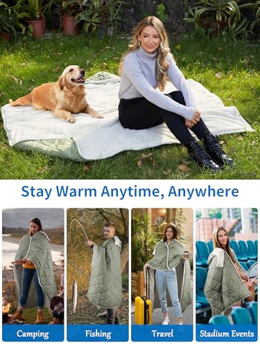 Heated Blanket Battery Operated, Portable Heat Shawl Throw,Heating Outdoor Camping Blanket Hoodie - color: Light Gray