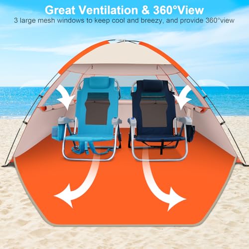 Gorich Beach Tent Sun Shelter for 3/4/6/8/10 Person with UPF 50＋ UV Protection, Lightweight & Easy Setup Beach Shade Canopy, Portable Beach Shade Tent Beach Cabana - color: Orange- Beige, size: 3 Person
