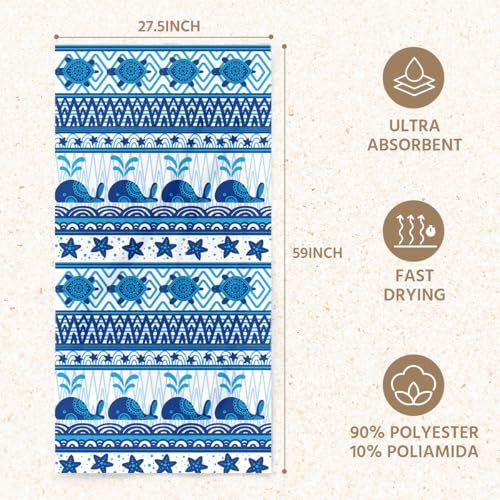 Whale Turle Microfiber Lightweight Beach Towel Sand Free Quick Dry Absorbent Thin Towels Blanket for Swimming Pool Camping Beach Vacation Essentials Accessories Travel Things for Cruise Gym - color: Lcs Multicolor 1533