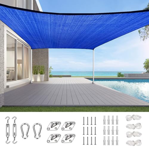 Quictent 12x16ft Rectangular Sun Shade Sail 185G HDPE Canopy 98% UV Block Outdoor Patio Garden Commercial Deck with Hardware Kit Blue - color: Blue, size: 12 x 16 ft, style: Rectangle