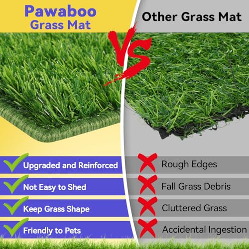 Pawaboo Stainless Steel Dog Grass Pad with Tray, 28'' x 20'' Dog Litter Box with 2pcs Reusable Artificial Grass Mats, Dogs Grasses Potty Tray with Washable Dogs Pee Pad for Balcony Indoor Outdoor Use - size: 28'' x 20''
