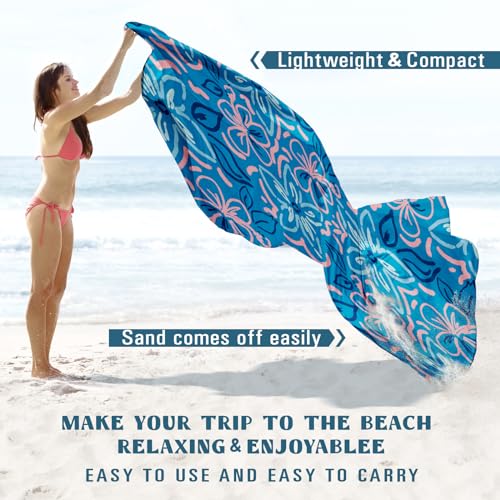 Famstar Beach Blanket Sandproof Waterproof 78''×81''1-5 Adults Oversized,Compact Lightweight Durable Beach Mat for Travel Camping Hiking Picnic Blanket - color: Blue Flower, size: 78''×81''