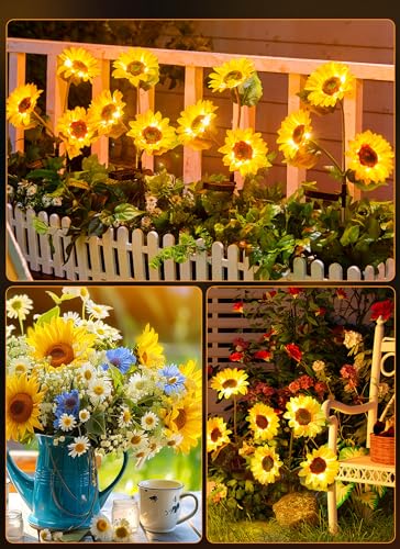 Brightown Outdoor Solar Garden Lights - 4 Pack LED Flower Lights with Larger Sunflowers, Bigger Solar Panel, Waterproof for Outside Yard Patio Garden Decorations - color: Sunflowers