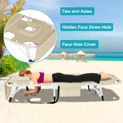 ABORON Heavy Duty Tanning Chair, Outdoor 5-Position Folding Chaise Lounge Chair with Pad, Portable Beach Lounge Chair for Outdoor Sunbathing Patio Pool Lawn Deck Poolside - color: Pearl Gray, style: Lounge Chair