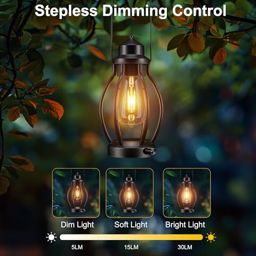 Rechargeable Outdoor Camping Lanterns 2Pack, Vintage Dimmable Hanging Outdoor Lanterns with Timer, Waterproof Battey Powered Indoor Table Lamps for Patio, Garden, Porch Decorations - style: A