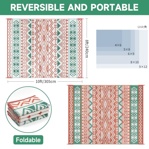 Outdoor Rugs Patio Camping Waterproof - 8x10 Plastic Straw Patio Rug Portable for Campers, Outside RVs Mat, Outdoor Area Carpet for Patios Clearance, Backyard Porch, Balcony, Picnic - color: Green Orange, size: 8' x 10' (Rectangular)