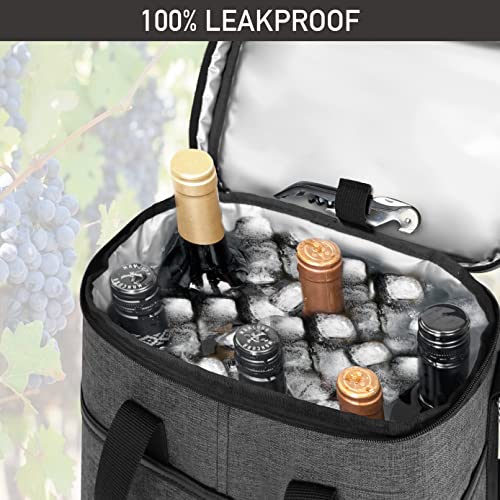 opux 6 Bottle Carrier Tote | Insulated Padded Wine Cooler Bag for Travel. Picnic, BYOB | Portable Leakproof Wine Tote Bag for Dinner, Party, Christmas, Wine Gift for Women, Men (Charcoal Gray) - color: Charcoal Gray, size: 6 Bottle