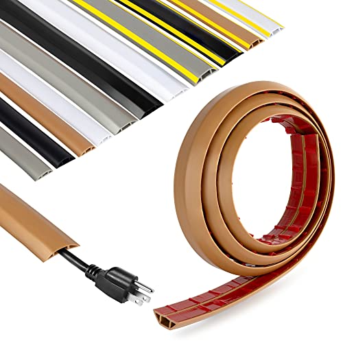 Rubber Bond Cord Cover Floor Cable Protector - Strong Self Adhesive Floor Cord Covers for Wires - Low Profile Extension Cord Covers for Floor & Wall - color: Brown - One Thick Cord, size: 8 Feet