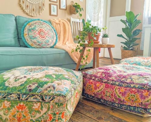Mandala Life ART Moroccan Floor Cushion Cover Purple Square Large Meditation Pillow Case Moroccan Décor Pouf Ottoman Perfect for Living Room, Bedroom, Nursary or Children Room unstuffed - color: Purple