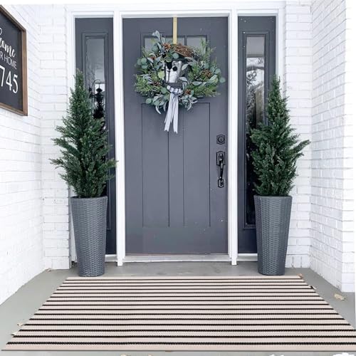 LEEVAN Black and White Striped Area Rug 3x5 ft Outdoor Patio Rugs Woven Washable Farmhouse Floor Carpet Front Porch Doormat for Bedroom/Courtyard/Laundry Room/Living Room - color: Black and White, size: 3' x 5' (Rectangular)