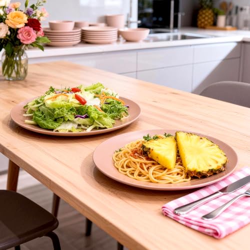 12-Pack 9.8 Inch Plastic Dinner Plates Reusable, Lightweight Unbreakable Plastic Salad plates Daily Use Microwave & Dishwasher Safe Plates Plastic Party Plates Outdoor food Fruit (Brown) - color: Brown, size: 9.8 Inch