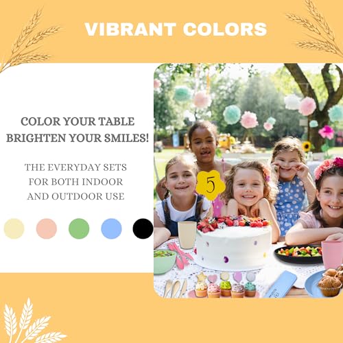 ECOSTAR Wheat Straw Dinnerware Sets Unbreakable Plates Bowls and Cups Reusable Utensils Dishwasher Microwave Safe Bowls and Plates Sets (Pink) - color: Pink